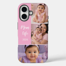 カスタム3枚の写真ライトピンク お母さんの生活 iPhone 16ケース