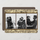カスタム3枚の写真金ゴールドグリッター結婚抽象芸術 招待状 (正面/裏面)