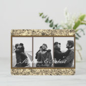 カスタム3枚の写真金ゴールドグリッター結婚抽象芸術 招待状 (スタンド正面)