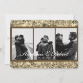 カスタム3枚の写真金ゴールドグリッター結婚抽象芸術 招待状 (正面)