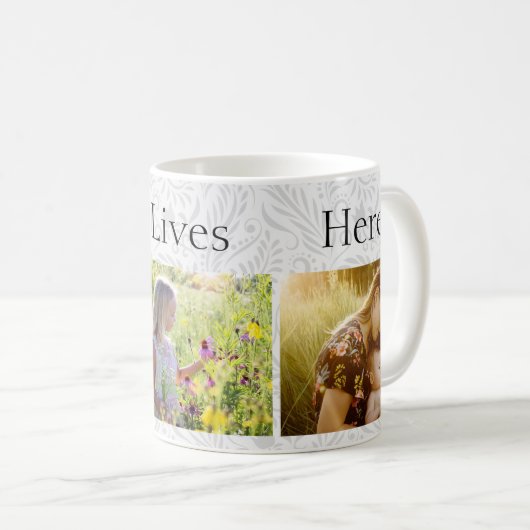 カスタム3枚の写真/ミニマエレガントリストグレーフローラ コーヒーマグカップ (正面右)