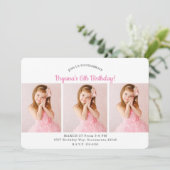 カスタム3枚パーソナライズされた写真フォトバースデーパーティー 招待状 (スタンド正面)