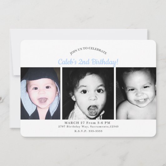 カスタム3枚パーソナライズされた写真フォトバースデーパーティー 招待状 (正面)