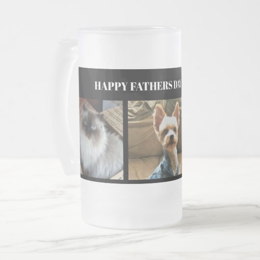 カスタム3枚フォトハッピー・ファーザーズ・デイ・マググ フロストグラスビールジョッキ (正面左)