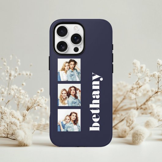 カスタム3枚写真が入るボリューム感のあるモノグラムダークネイビーブルー Case-Mate iPhoneケース