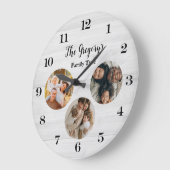 カスタム3素朴フォトコラージュおもしろい家族時間 ラージ壁時計 (傾斜)