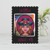 カスタム30歳の誕生日を持つ女性の風刺画 招待状 (スタンド正面)