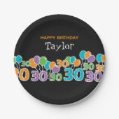 カスタム30th Birthday Add Name紙カラフルプレート ペーパープレート (正面)