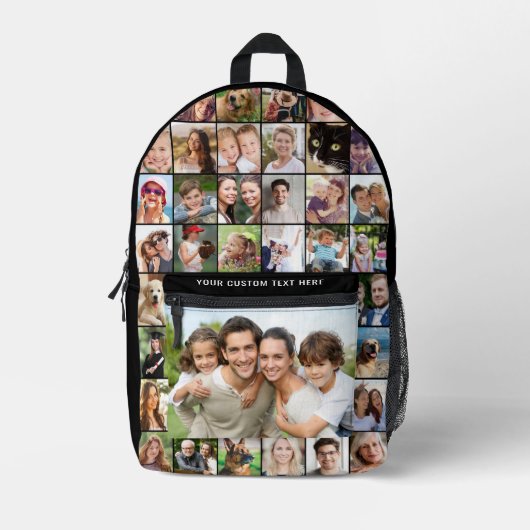 カスタム35フォトコラージュ黒印刷 プリントバックパック (正面)