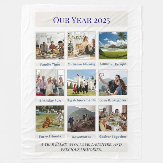 カスタム3×3フォトコラージュ毛布 | 2025年 フリースブランケット (正面)
