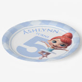 カスタム3Dキュートブルーバレリーナガールズ誕生日 | ペーパープレート (アングル)