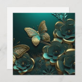 カスタム3D緑の花と金ゴールド (正面/裏面)