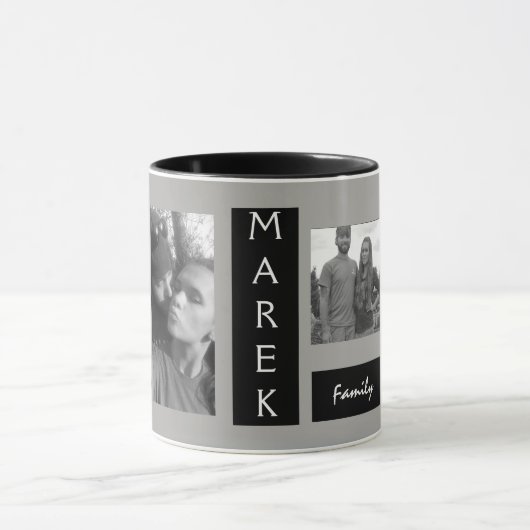 カスタム4の写真のモノグラムので黒い灰色の人 マグカップ (中央)