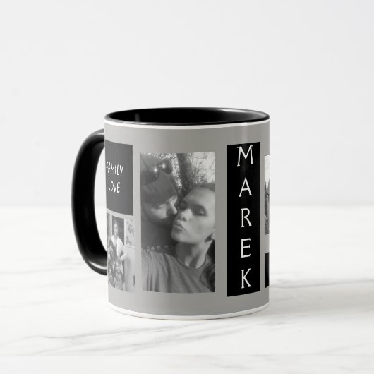 カスタム4の写真のモノグラムので黒い灰色の人 マグカップ (正面左)