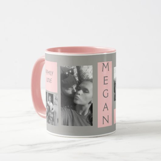 カスタム4の写真テンプレートの赤面のピンクのモノグラムのコーヒー マグカップ (正面左)