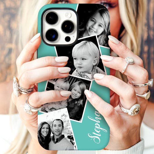 カスタム4スクウェア写真コラージュティール(緑がかった色)名前をカスタムする Case-Mate iPhoneケース