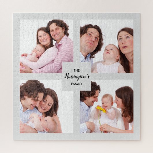 カスタム4セクションファミリーフォトコラージュ正方形フレーム ジグソーパズル (縦)