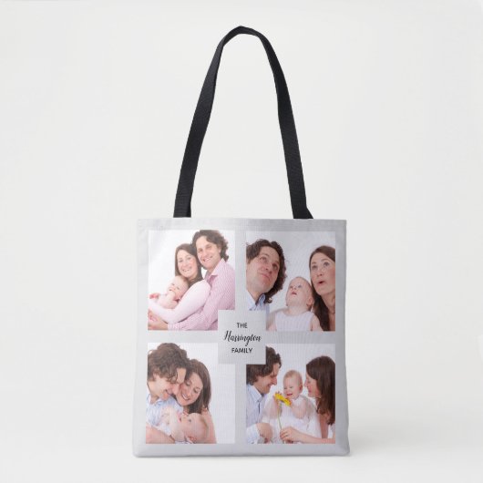 カスタム4セクションファミリーフォトコラージュ正方形フレーム トートバッグ (正面)