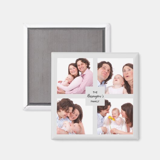 カスタム4セクションファミリーフォトコラージュ正方形フレーム マグネット (正面/裏面)