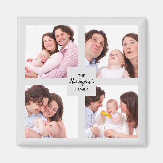 カスタム4セクションファミリーフォトコラージュ正方形フレーム マグネット (正面)