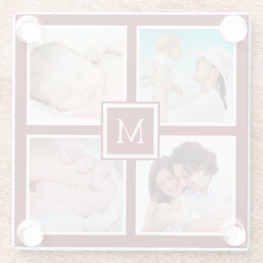 カスタム4フォトコラージモノグラムブルゴーニュ ガラスコースター (裏面)