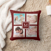 カスタム4フォトコラージモノグラムブルゴーニュ クッション (ブランケット)