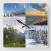 カスタム4フォトコラージュパーソナライズされた スクエア壁時計 (正面)