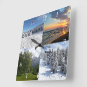 カスタム4フォトコラージュパーソナライズされた スクエア壁時計 (傾斜)