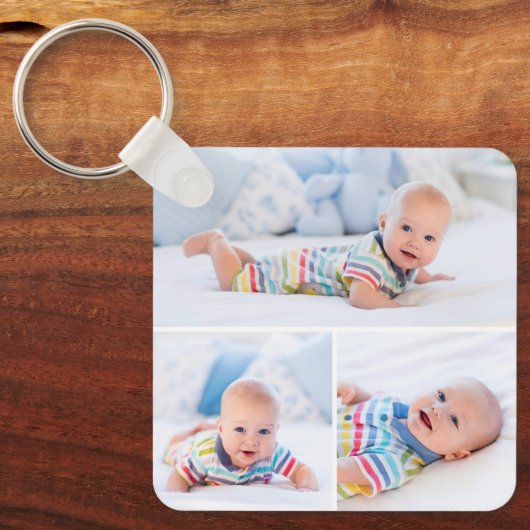 カスタム4フォトコラージュモダン生まれたばかりのベビー キーホルダー (正面)