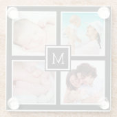 カスタム4フォトコラージュモノグラムブラック ガラスコースター (裏面)