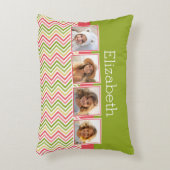 カスタム4フォトコラージュライムとコーラルシェフロン アクセントクッション (正面(垂直))