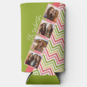 カスタム4フォトコラージュライムとコーラルシェフロン スリム缶クーラー (正面)