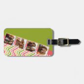 カスタム4フォトコラージュライムとコーラルシェフロン ラゲッジタグ (正面横)