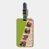 カスタム4フォトコラージュライムとコーラルシェフロン ラゲッジタグ (正面縦)