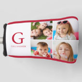 カスタム4フォトコラージュ名モノグラムの赤 ゴルフヘッドカバー (正面)