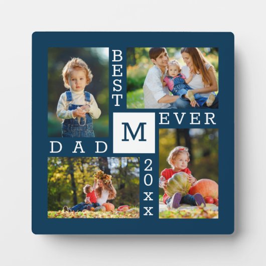 カスタム4フォトコラージュ最高のパパエバーダークブルー フォトプラーク (正面)