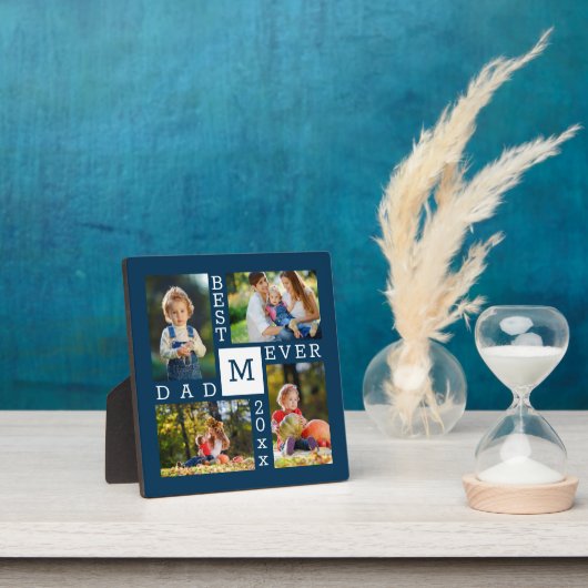 カスタム4フォトコラージュ最高のパパエバーダークブルー フォトプラーク (インサイチュ)