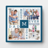 カスタム4フォトコラージュ最高のパパエバーブルー&ホワイト フォトプラーク (正面)