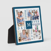 カスタム4フォトコラージュ最高のパパエバーブルー&ホワイト フォトプラーク (正面)