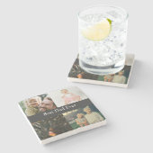 カスタム4フォトコラージュ最高のパパEver ストーンコースター (横)