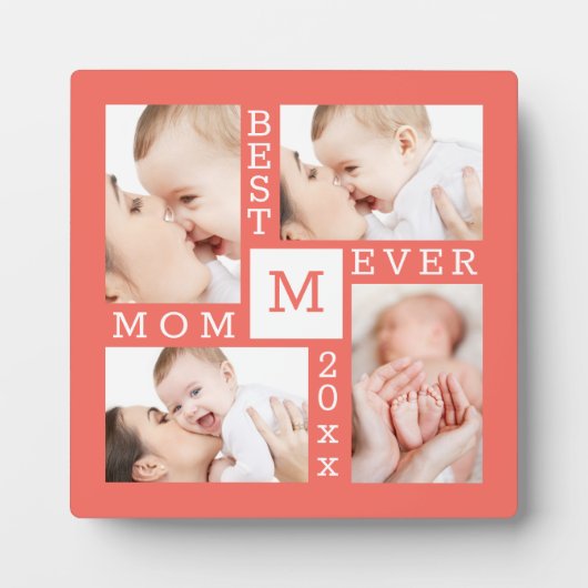 カスタム4フォトコラージュ最高のモマーEver Coral & White フォトプラーク (正面)