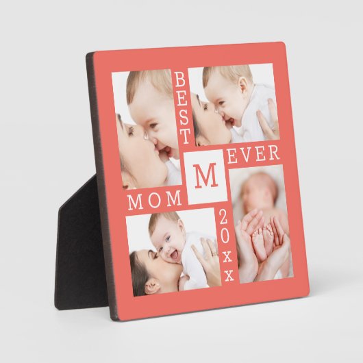 カスタム4フォトコラージュ最高のモマーEver Coral & White フォトプラーク (正面)