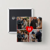 カスタム4フォトコラージュ赤いハートモノグラムボタン 缶バッジ (正面&裏面)