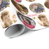 カスタム4フォトコラージュ金ゴールドハートメリークリスマス ラッピングペーパー (ロールコーナー)