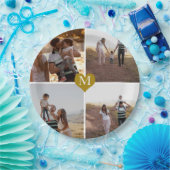 カスタム4フォトコラージュ金ゴールドハートモノグラムの ペーパープレート (パーティー)