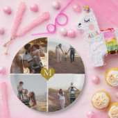 カスタム4フォトコラージュ金ゴールドハートモノグラムの ペーパープレート (パーティー)