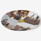 カスタム4フォトコラージュ金ゴールドハートモノグラムの ペーパープレート (アングル)