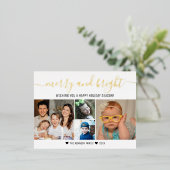 カスタム4フォトコラージュ金ゴールドメリークリスマス 箔シーズンポストカード (立ち正面)