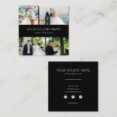 カスタム4フォトミニマル写真家ブラック スクエア名刺 (正面/裏面)