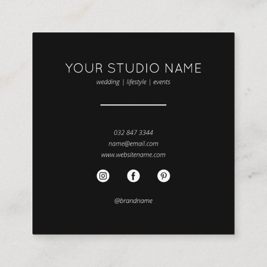カスタム4フォトミニマル写真家ブラック スクエア名刺 (裏面)